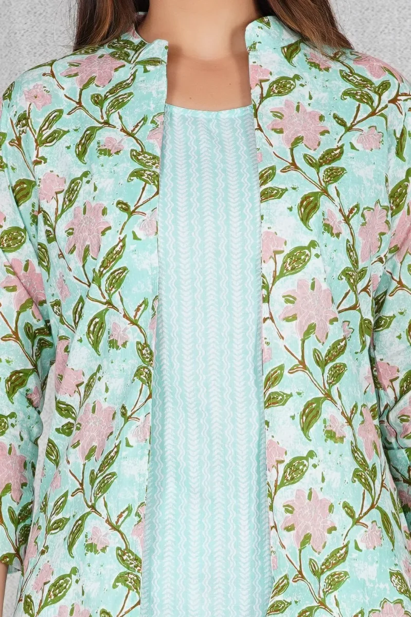 Aqua Blossom Three Piece Cotton Co-ord Set - Image 6