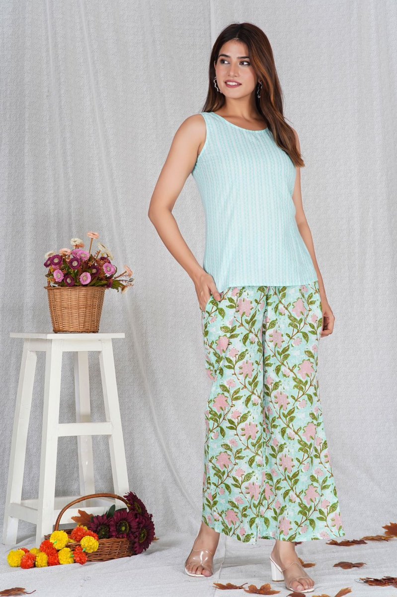 Aqua Blossom Three Piece Cotton Co-ord Set - Image 7